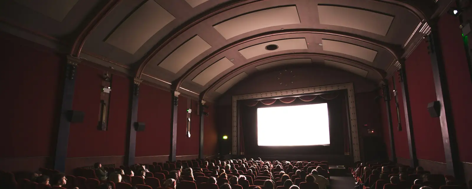 Público en una sala de cine a oscuras frente a la pantalla